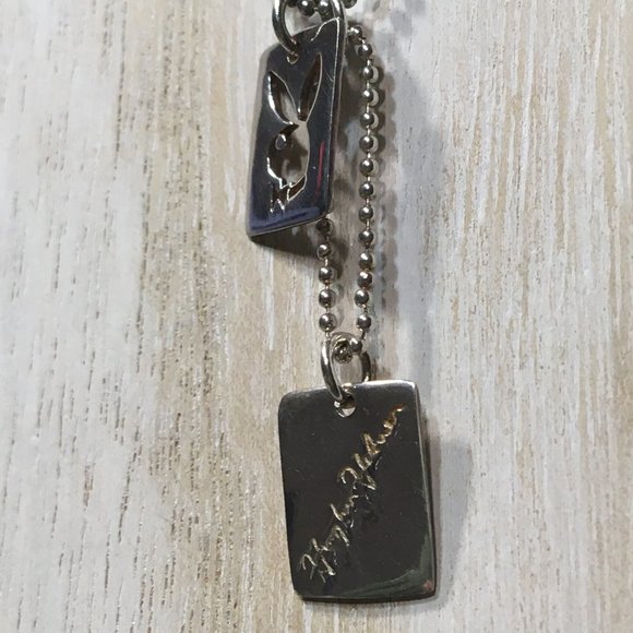 AUTHENTIC VERY HTF PLAYBOY STERLING BUNNY & HUGH HEFNER DOG TAG NECKLACE 17.5" - Picture 6 of 14
